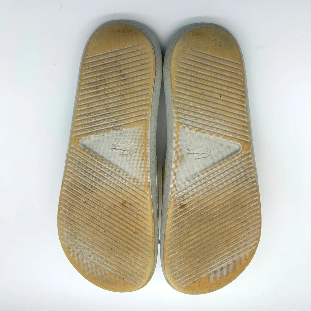Lacoste Slide Sandals Men 10 Cream Grey Croc Logo Sporty Casual Summer Shoes VTG
